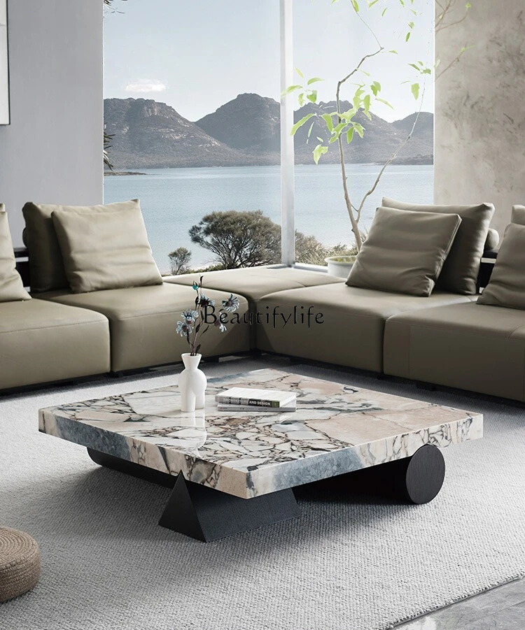 

02Italian minimalist marble coffee table modern light luxury minimalist high-end luxury stone tea table