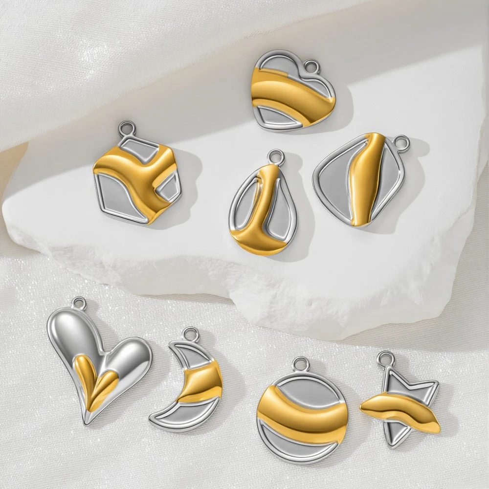 5 Stück Edelstahl-Anhänger mit rundem Herz- und Sterndesign für DIY-Halsketten, Ohrringe, Charms, Bastelarbeiten, Schmuckherstellung, Zubehör – Detail 2