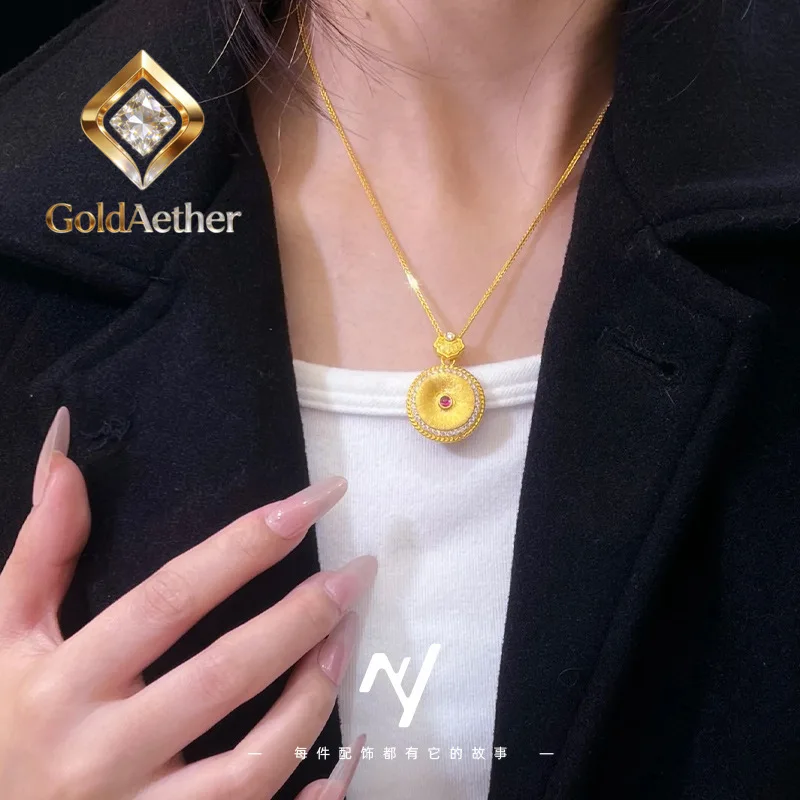 

Золотое ожерелье GoldNouveau Luxury с подвеской из чистого золота 24K 9999 пробы, с матовой отделкой, в форме Xiangyun, с безопасной застежкой, круглое, брендовое, для женщин