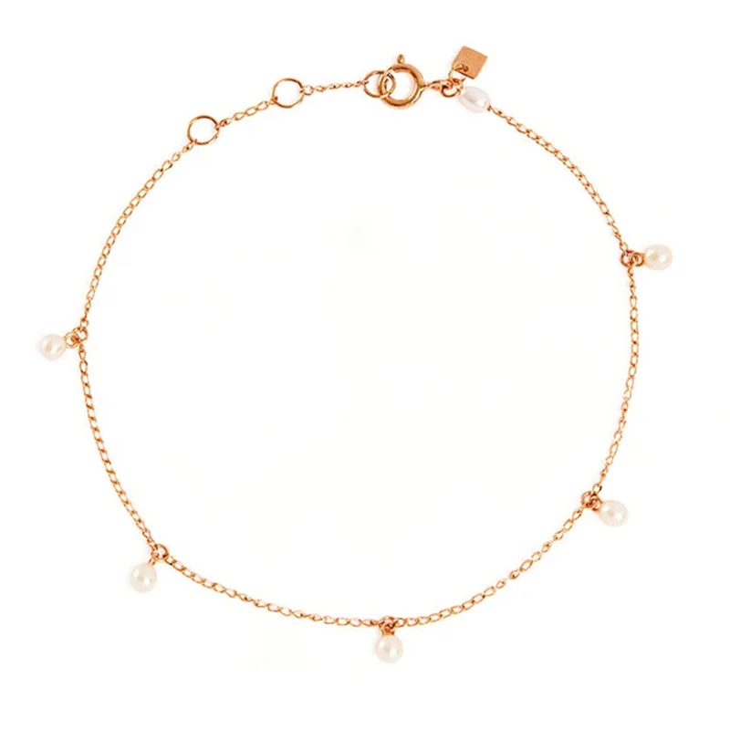 Milskye chic women jewelry 925 sterling silver 14k gold plated delicate freshwater pearl charm bracelet