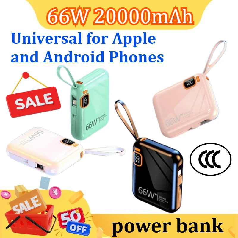 

PD66W Power Bank 20000mah Type C Lightning Cable Detachable Two-way Fast Charger Portable Powerbank for Iphone for Samsung