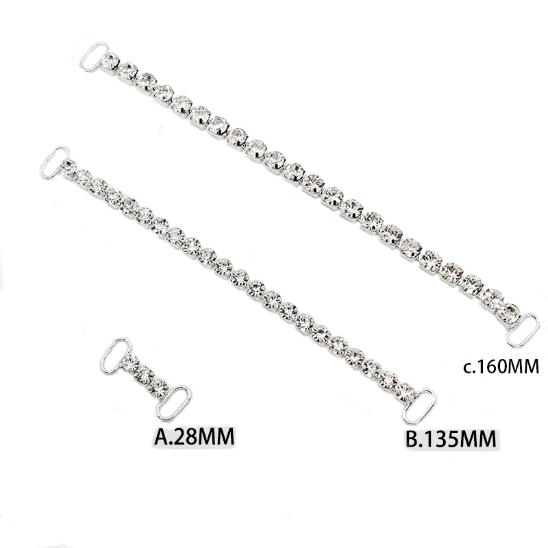 2Pcs 28/135/160MM Single Row Rhinestone Chain Bikini Connectors/Buckle Reinforcement Of Flat Chains Metal Crystal Bikini Buckle