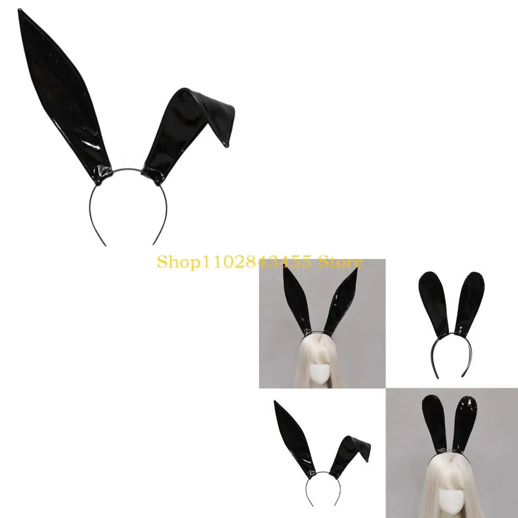 

49MC Leather Headband with Bunny Ears Sexy Rabbit Ears Hair Hoop Easter Halloween Headwear Cosplay Theme Party Costume