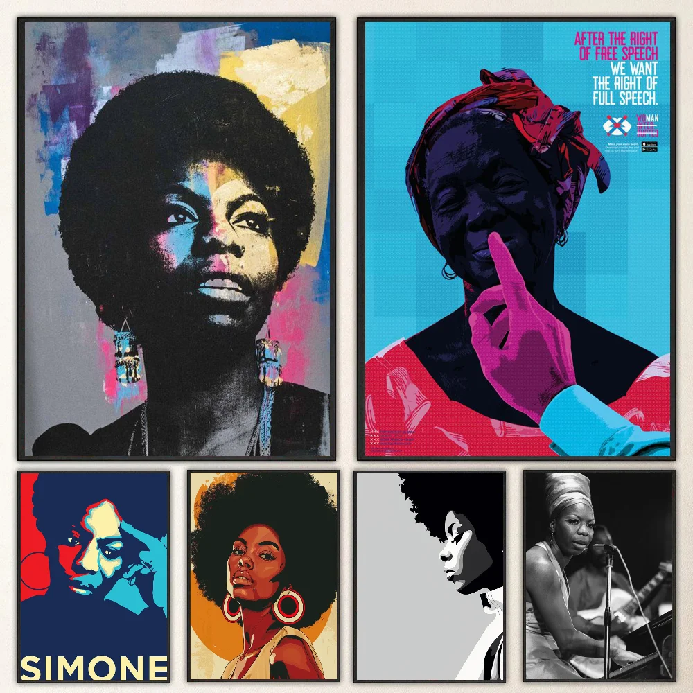 1pc Vintage Jazz F-Festival Musician Nina Simone Poster Self-adhesive Art Waterproof Paper Sticker Wall Decor