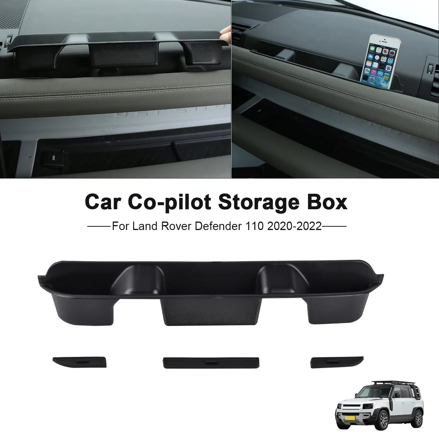 Car Co-pilot Storage Box Armrest Central Box W/ Non-slip Pad ABS For Land Rover Defender 110 2020-2022 Interior Accessories