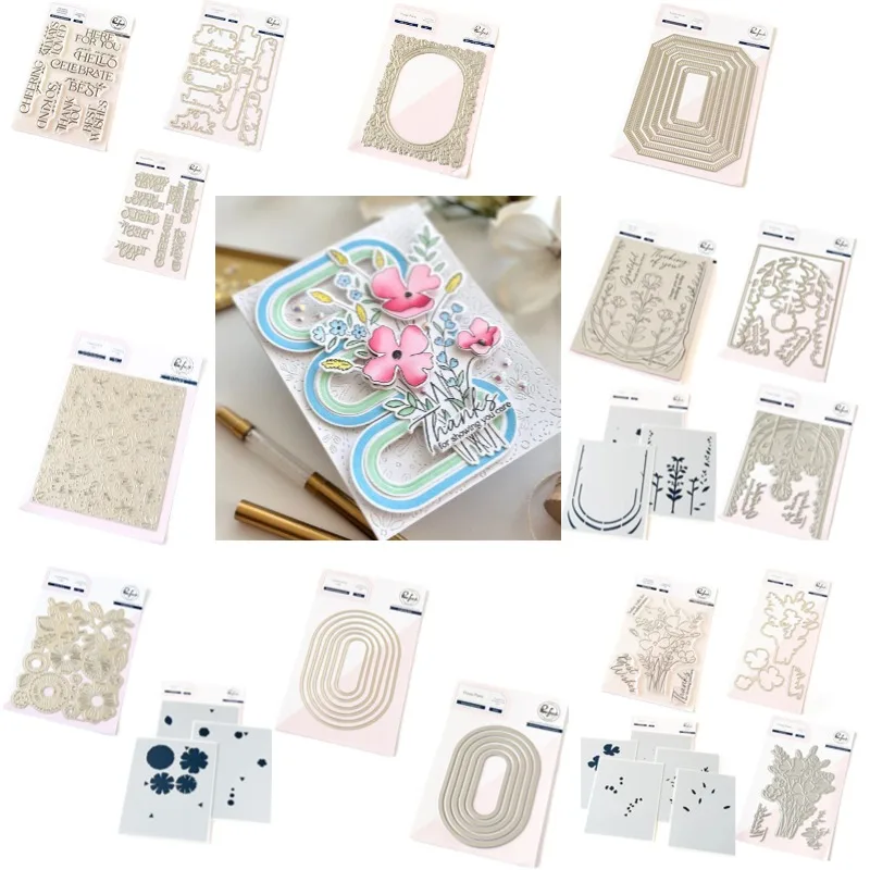 Arco Garden Party Handmade estêncil, Floral Art Deco, aninhado Quadro alongado, corte morre, selos, DIY, Scrapbooking, papel, álbum, cumprimentar