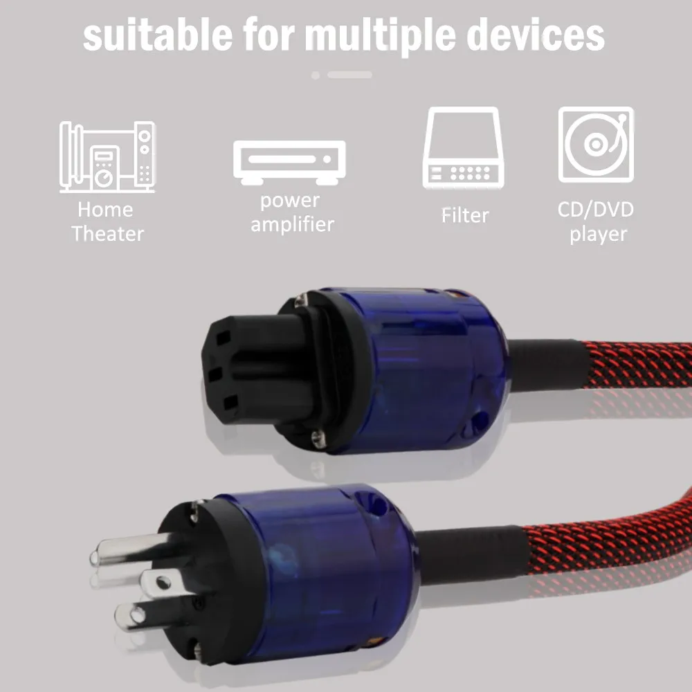 1 Stück HiFi-Audiophile-Netzkabel mit rhodiniertem US/EU-Anschlussstecker/IEC 320 C15 Buchse Audio-AC-Stromkabel 125 V