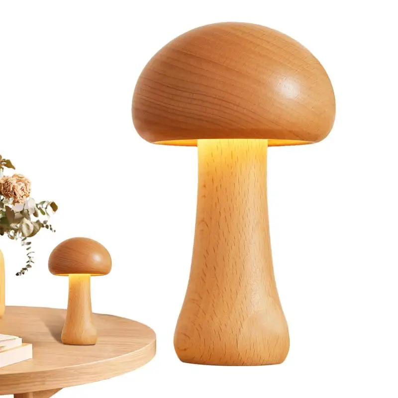 Kleine Pilzlampe, Pilzlampe, Touch-dimmbar, Schreibtischlampe aus Holz, LED-Leuchten, Umgebungsbeleuchtung, Nachtlichter, wiederaufladbar, Nachttisch