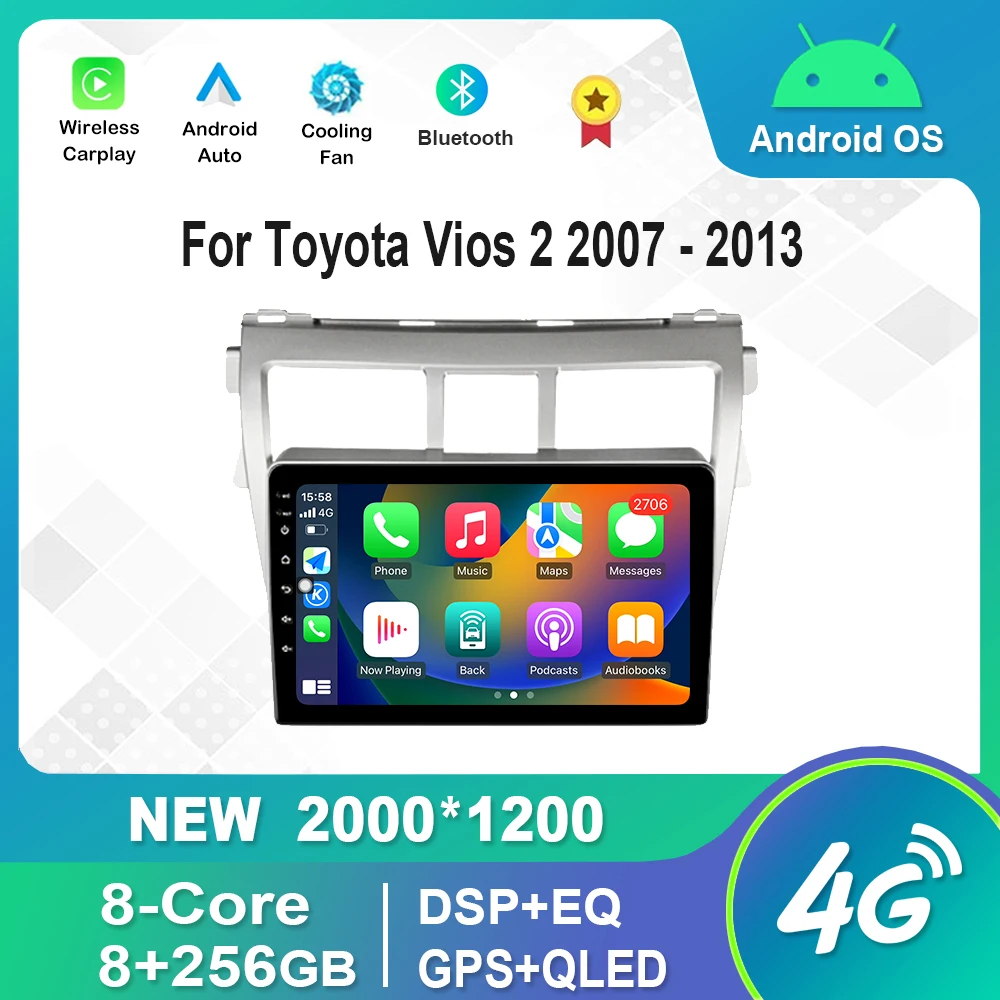 

Car Android Radio Video Multimedia Player For Toyota Vios 2 2007 - 2013 Bluetooth WiFi GPS DSP Stereo QLED IPS Screen