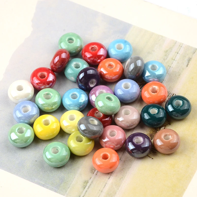 30pcs 5x8mm Flat Round Abacus Ceramic Beads Loose Spacer DIY Beads for Jewelry Making Bracelet Necklace Accessories