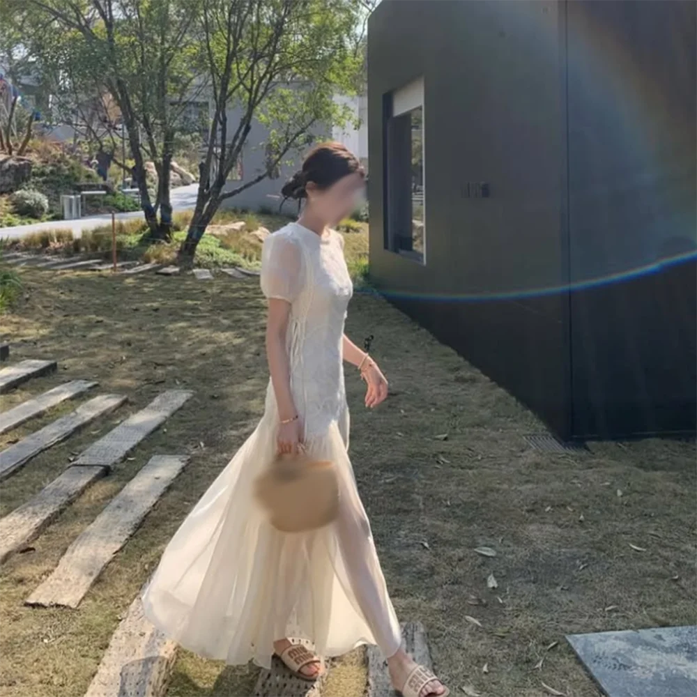 Vestidos de fiesta de una línea personalizados hasta el tobillo, vestidos de noche de manga corta con cuello redondo, vestidos de fiesta de moda drapeados simples