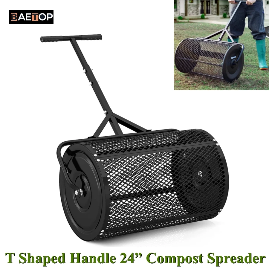 

Adjustable T Shape Handle Compost Spreader, Peat Moss Spreader, Metal Mesh Manure Spreader for Lawns, Garden Planting Seeding