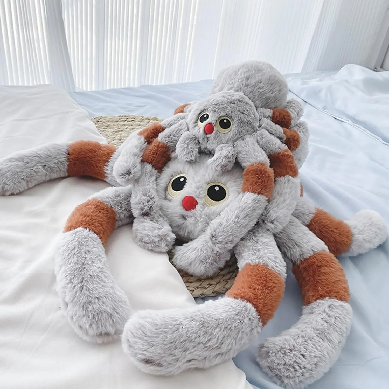 Juguete de peluche de araña de ojos grandes, almohada de peluche de nariz roja de araña gris, animales de araña adorables, Huggable juguete de peluche, 30/50cm