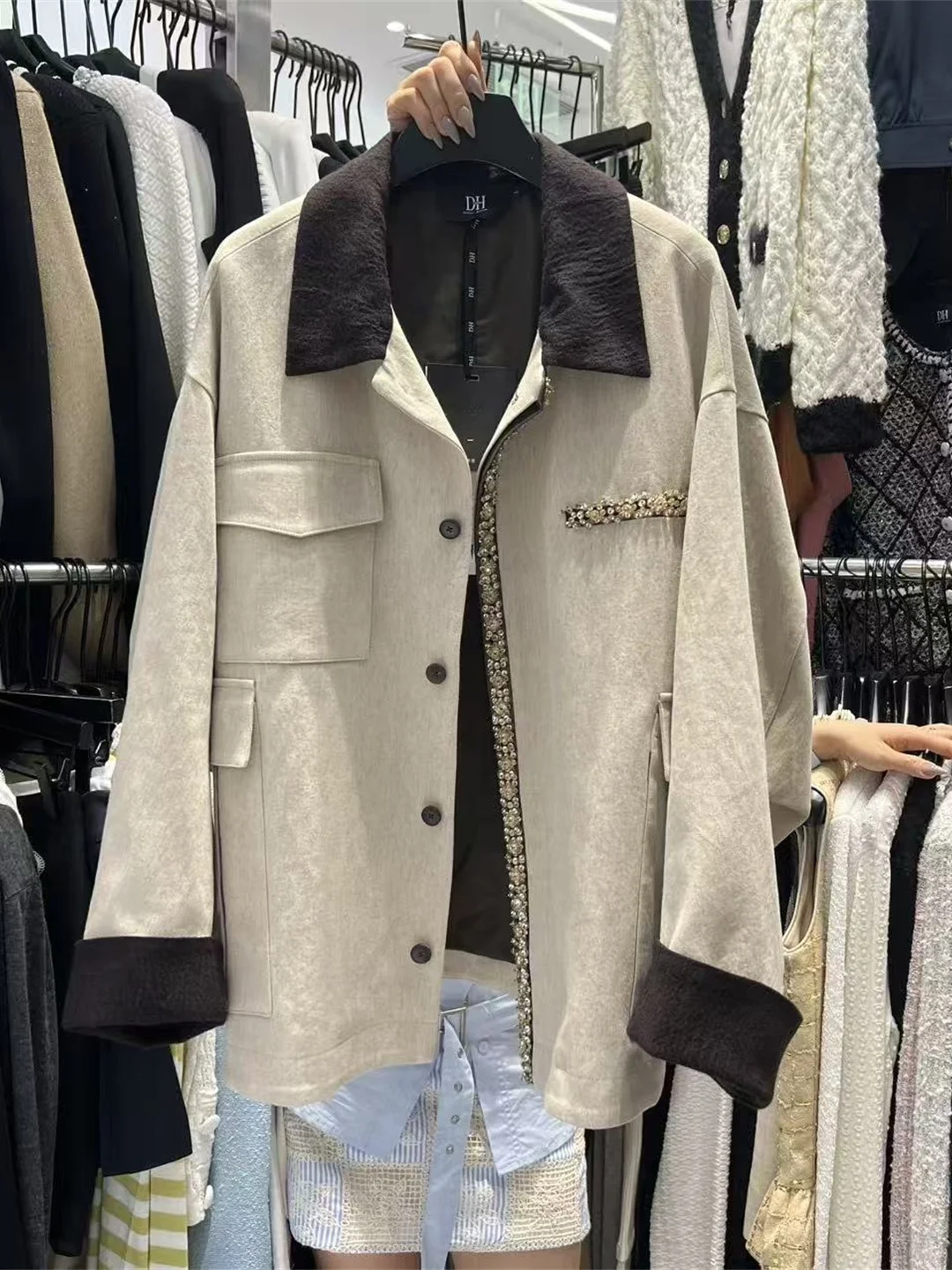 

plus Size 300 Pou American Sle Workwear Jaet Women's Autumn Winter Casual Mid-Length Collared Top for Plump MM