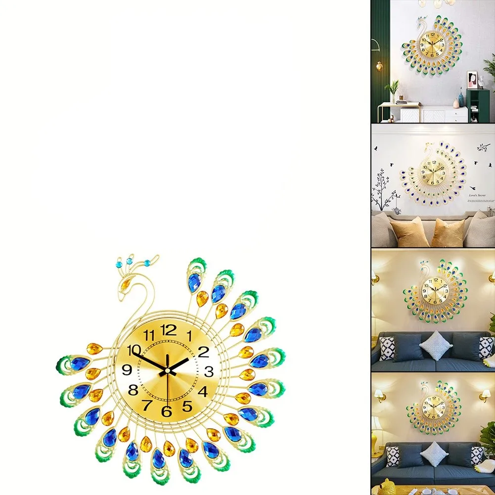 Metal Peacock Wall Clock Exquisite Craftsmanship Features Peacock Wall Clock Clock Metal Forging Elegant Quiet