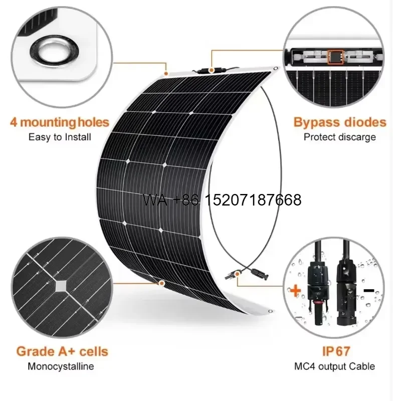 Wmwmnu for Flagsun Mono Solar Cells Bendable Thin Film PV Module High Efficiency 19.6% ETFE 400W Flexible Solar Panel for RV
