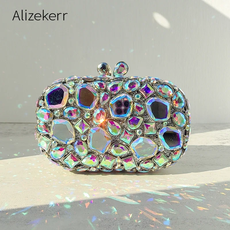 Alizekerr Glass Crystal Evening Bags Women 2025 Gorgeous Unique Sparkling Rhinestone Handmade Metal Clutch Purses Wedding Party