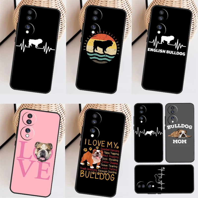 English Bulldog Heartbeat Case For Honor X8 X9 X7 X6 a 8X 9X X9a Cover For Honor Magic 5 Pro 10 50 70 90 Lite Coque