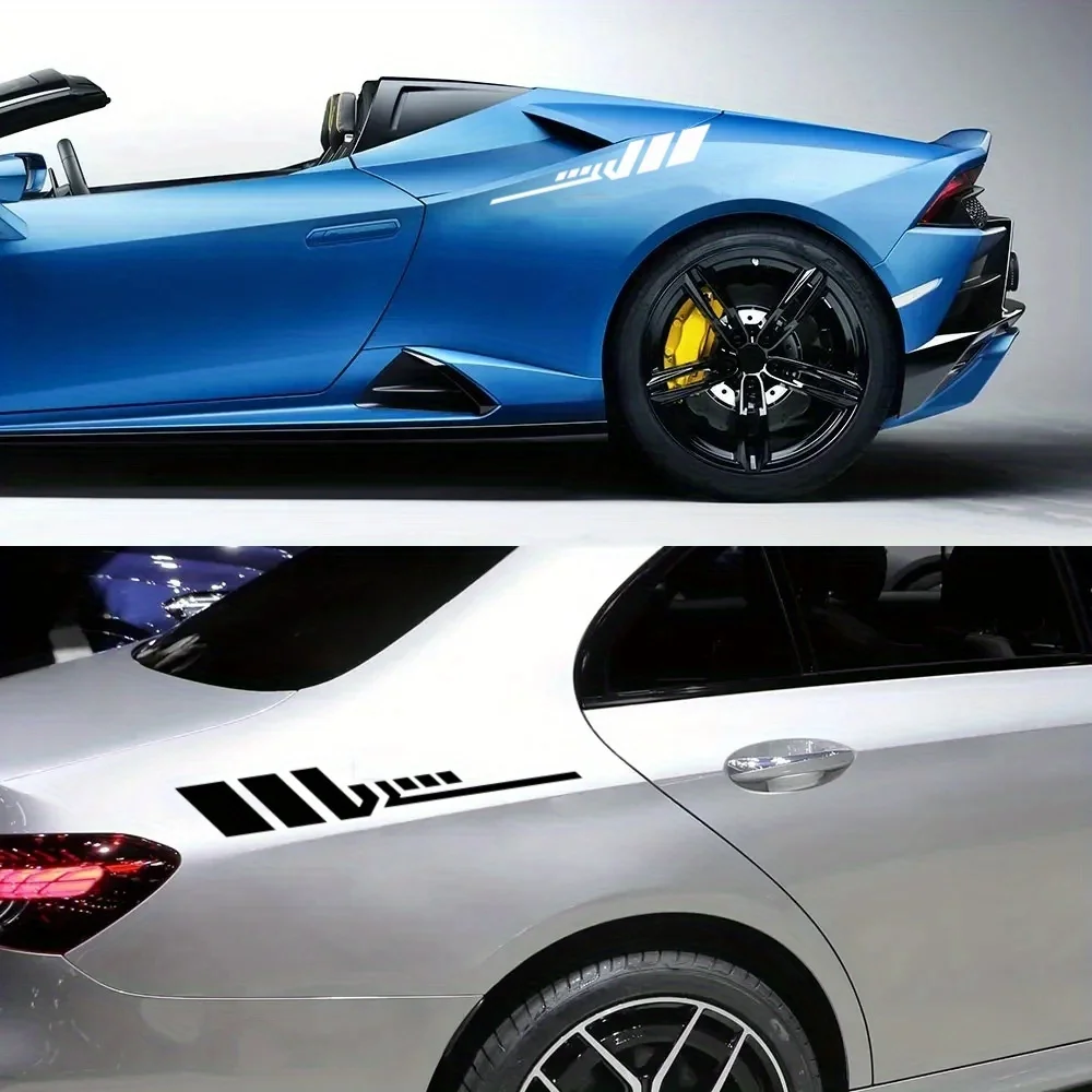 

Набор из 2 предметов матовых полосатых автомобильных наклеек в клетку, самоклеящихся виниловых наклеек, подходит для боковых юбок автомобиля - неправильной формы