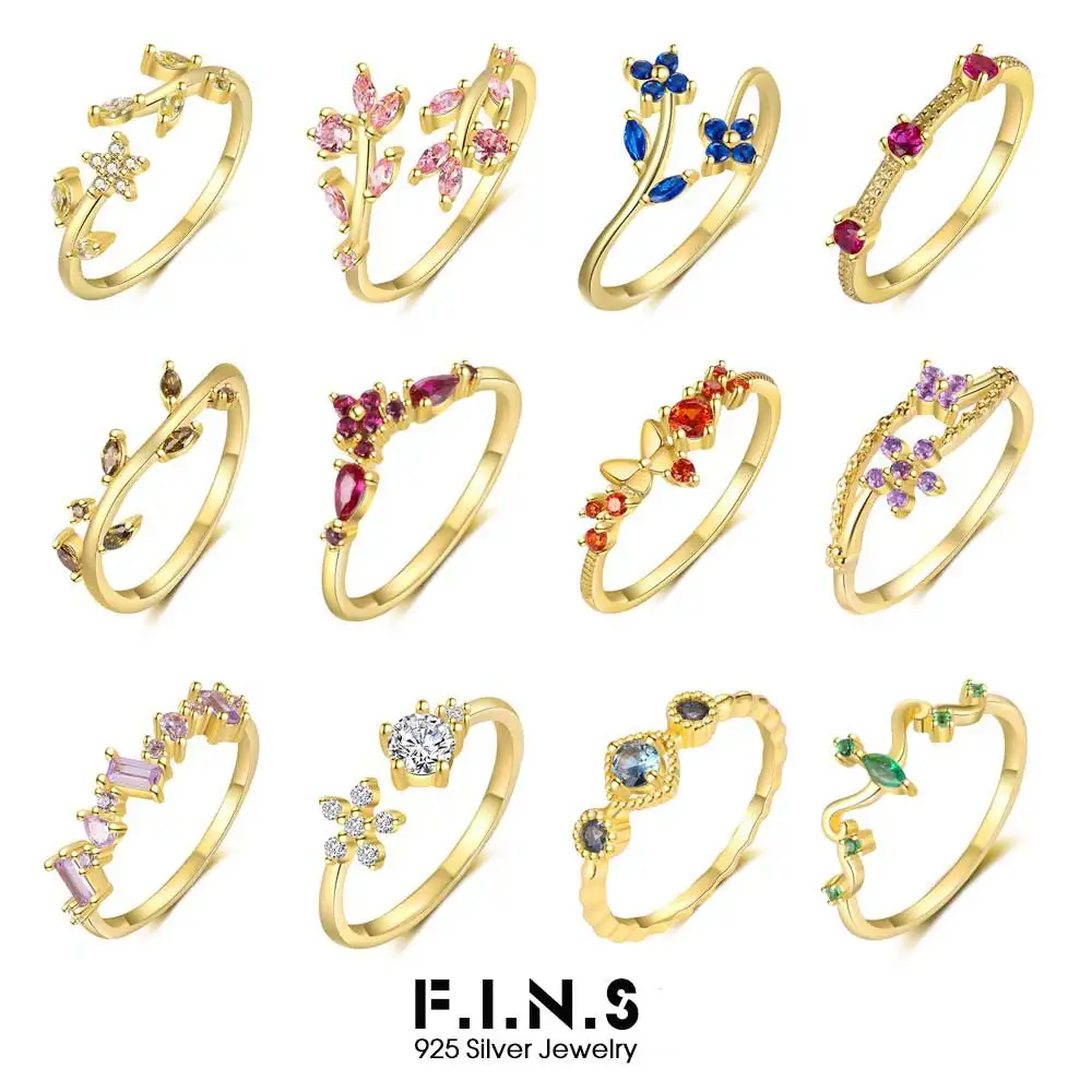 F.I.N.S S925 Sterling Silver Twelve Months Ring Women Luxury Colored Zircon Flower Leaf Wave Wedding Party Fine Jewelry Gifts