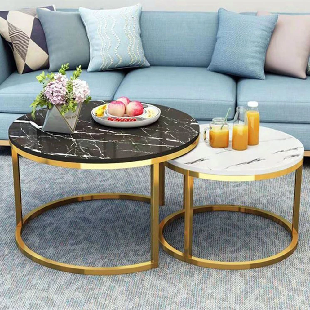 Modern Gold Stainless Steel Leg marble top round living room home furniture luxury side center coffee tea table