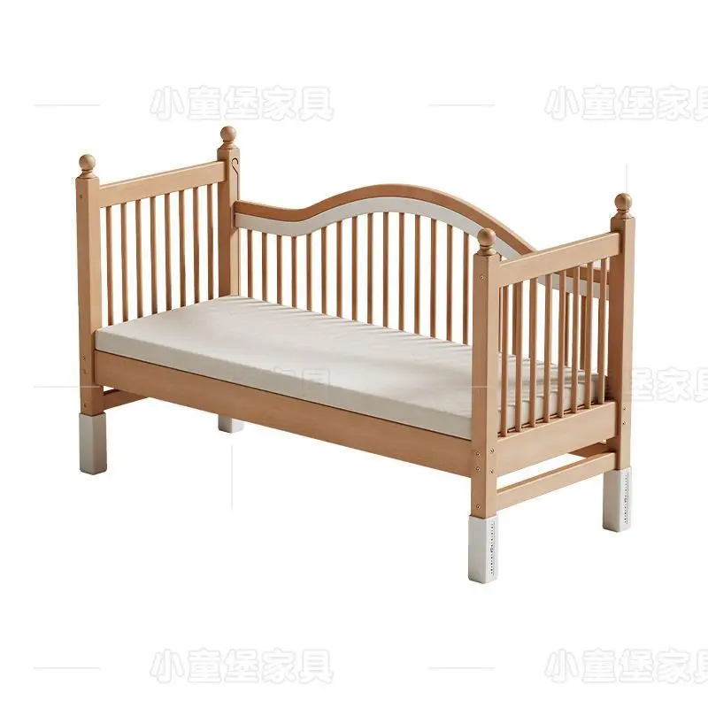 Beech children's splicing bed Solid wood crib splicing bed Lifting guardrail Wide bedside bed Baby single