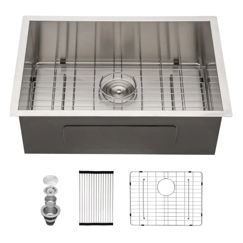 26-Inch Kitchen Sink 304 Stainless Steel Single Bowl With Drainer