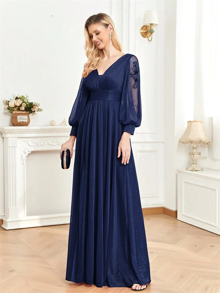 Elegant Long Sleeves Floor Length Split Party Evening Dress Women 2025 Luxury Backless Weedding Dress Cocktail Prom