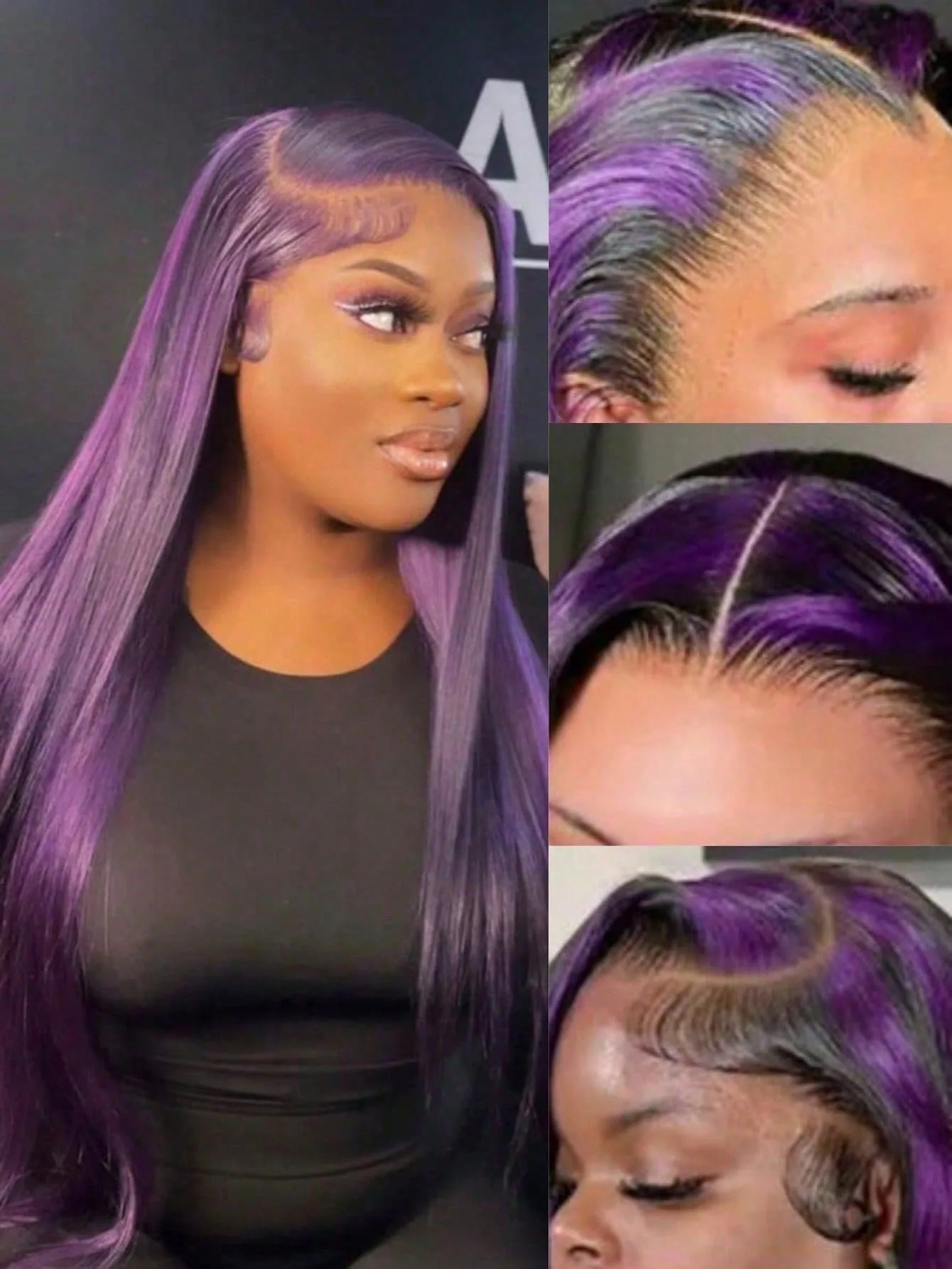 200 Density Highlight Purple Lace Front Wig Human Hair for Women Pre Plucked Long Straight Wig with Baby Hair 13x4 HD Transparent Lace Frontal Wigs Human Hair Glueless Lace Front Wig Bye Bye Knots Highlight Black Mixed Purple For Halloween Use