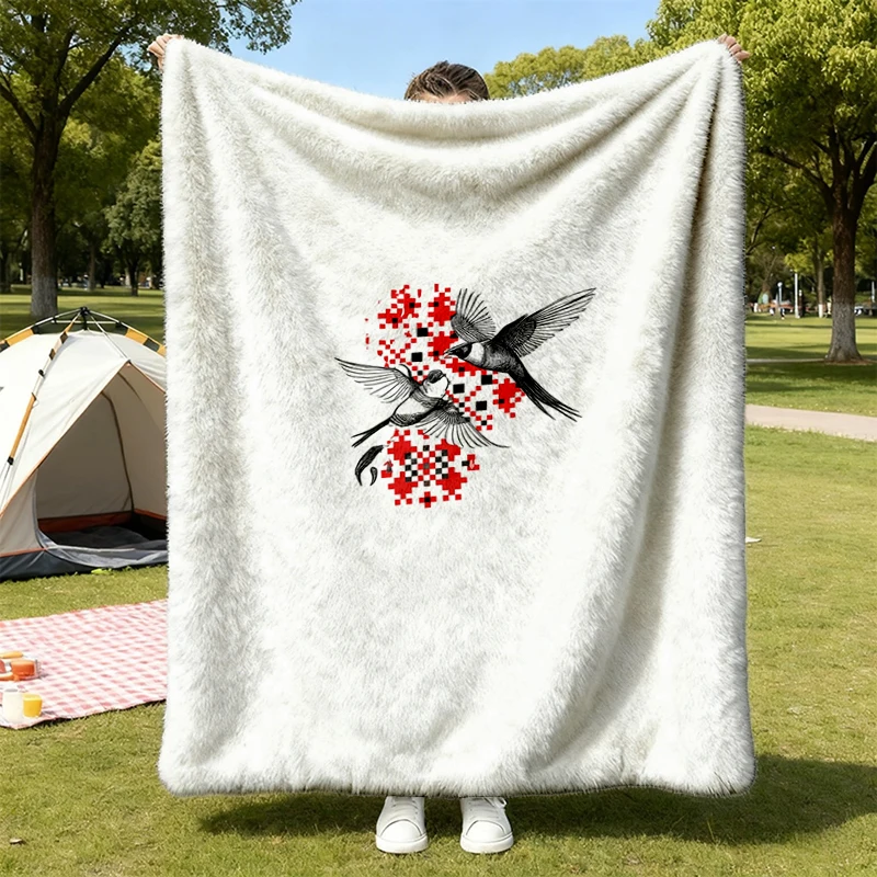 Ukrainian Swallow Vyshyvanka Flannel Blanket,  Flannel Throw, Patriotic Heritage