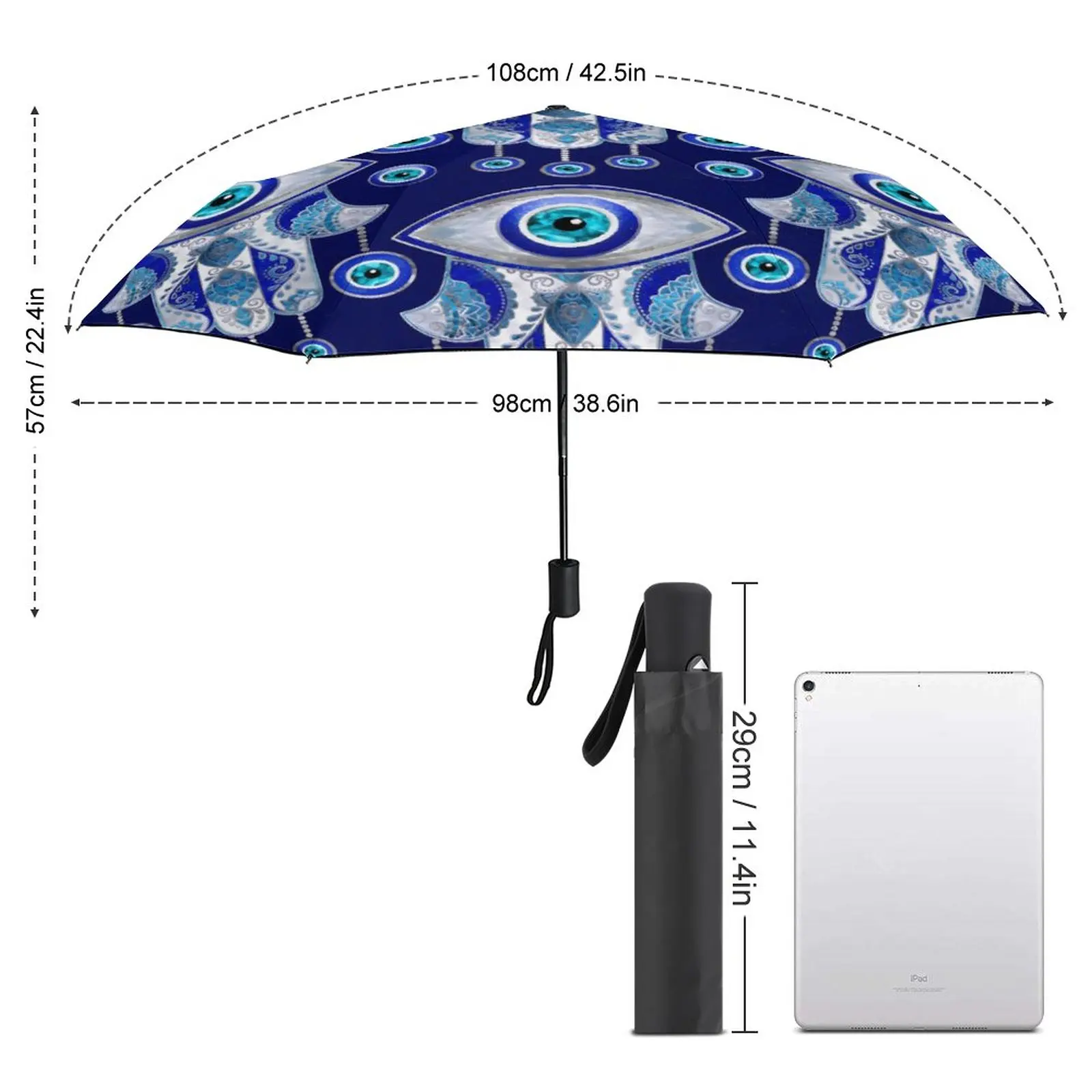 Evil Eye Umbrella Hamsa Hand Protection Fishing Umbrella Unique Automatic Painting Reinforced Umbrella