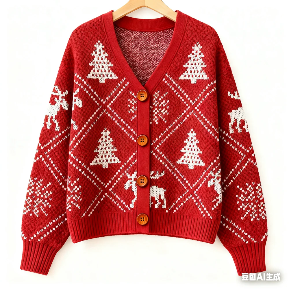 Vintage Weihnachten Gedruckt Strickjacke Frauen Herbst und Winter Taste Nette Bluse Pullover Casual Vielseitige Weibliche Übergroßen Outwear