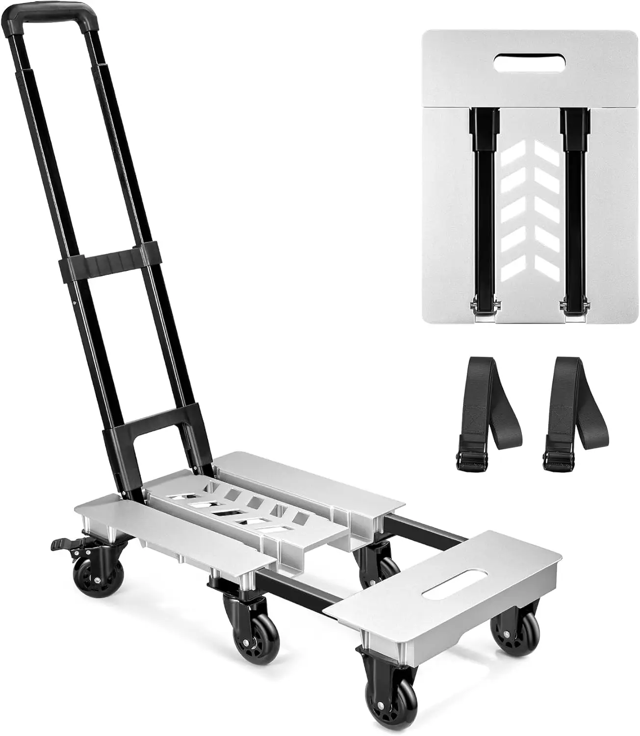 

Folding Aluminum Panel Hand Truck, 600lbs Foldable Dolly Cart, Heavy Duty Luggage Cart, Adjustable Handle Utility Cart