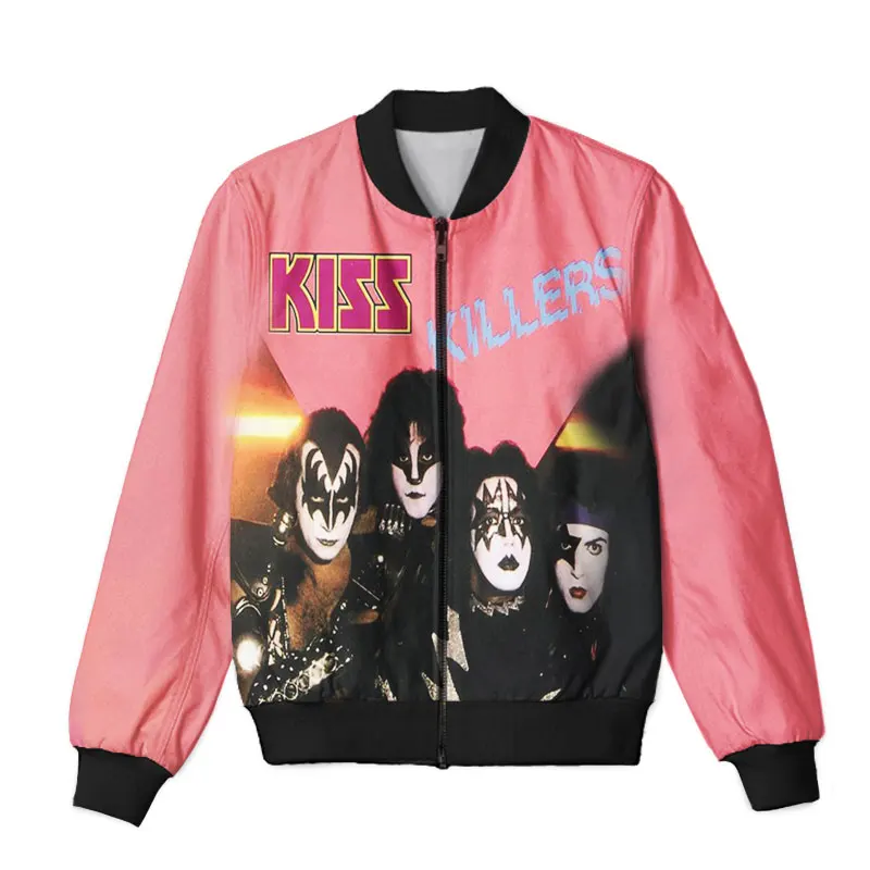 New Fashion Women/Men's 3D Print KISS Rock Band Zipper Bomber