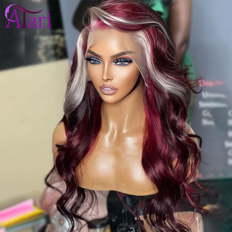 613 Blonde with Burgundy Body Wave Human Hair Wigs Transparent 13x6 13x4 Lace Frontal Wig Highlight 5x5 Closure Wig Pre Plucked