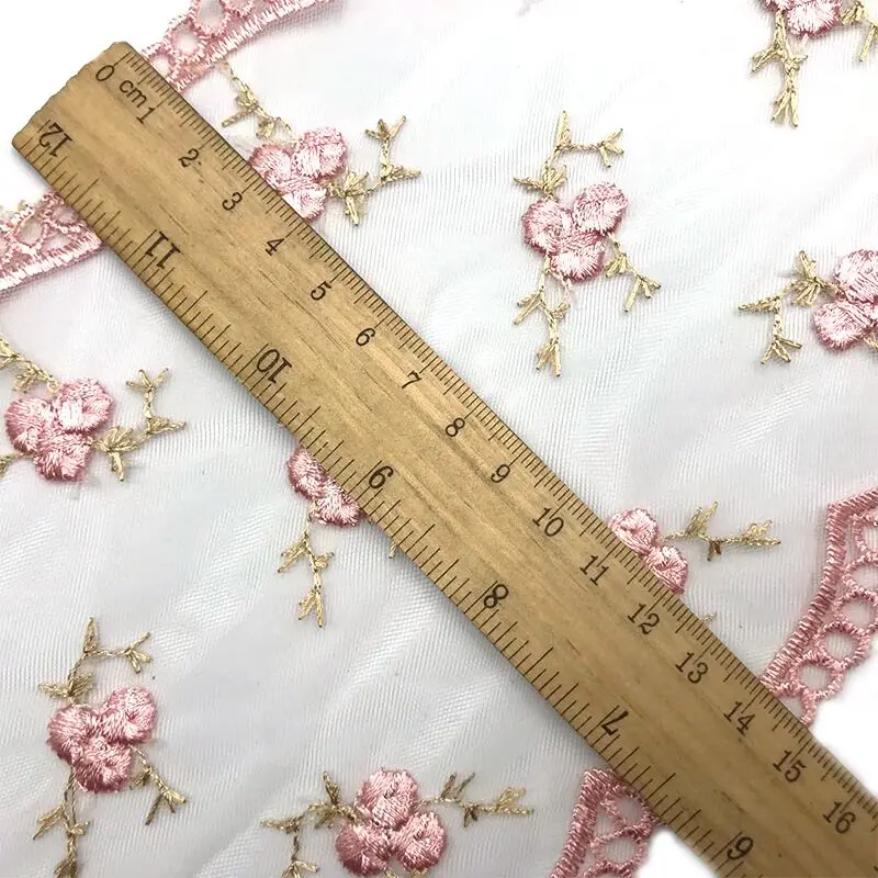 15 cm breit rosa und orange Spitze Stickerei Polyester für Kleidung Puppe Kleid Heimtextilien DIY Bekleidung Nähen Spitzenstoff/3 Yards