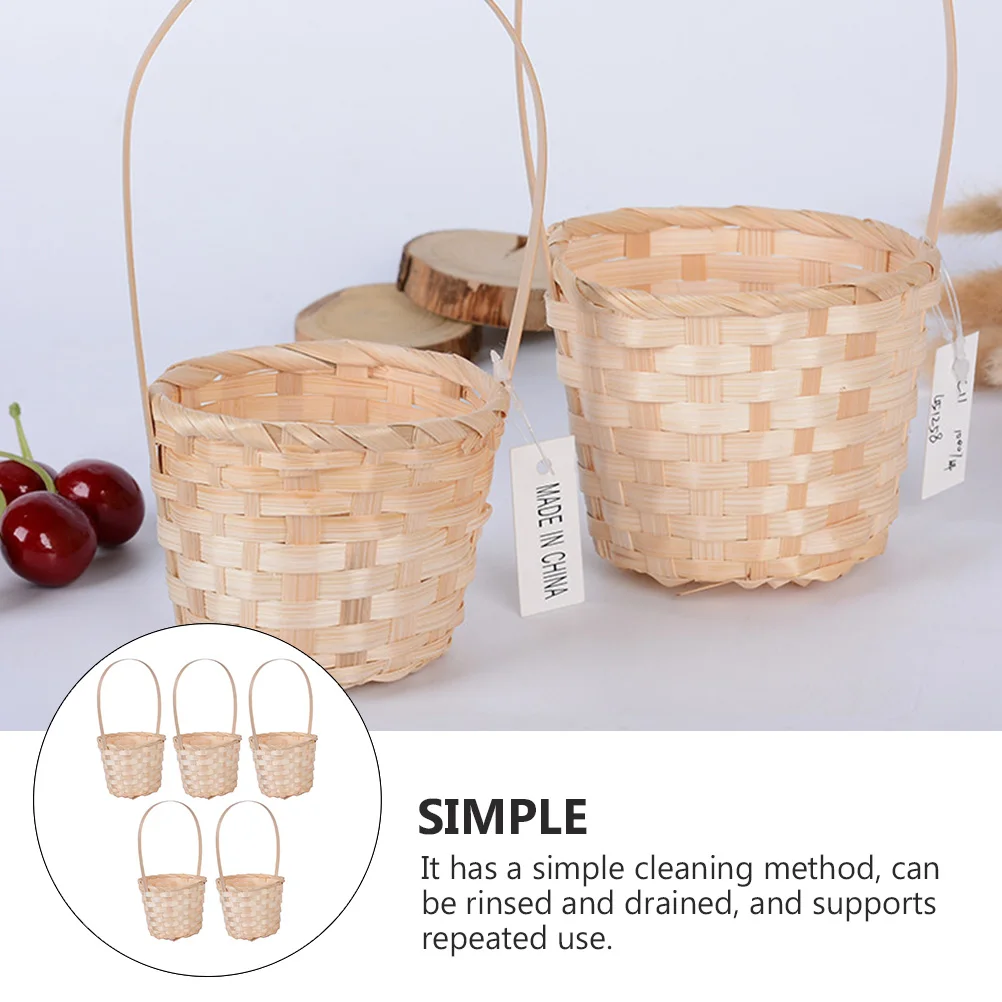 

5pcs Woven Storage Basket Portable Fruit Flower Holder Lightweight Weaving Tote Basket For Picnic Banquet Decoration Household