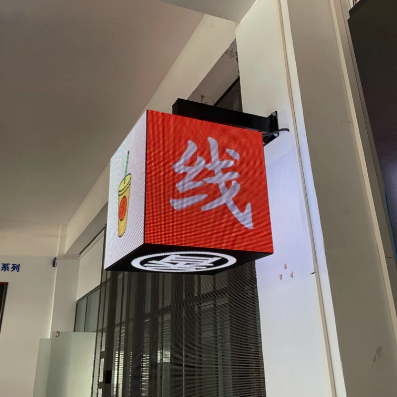 

2021 the latest 5th generation cube LED signboard steric door header Polyhedral led advertising board rooftop matchups screen