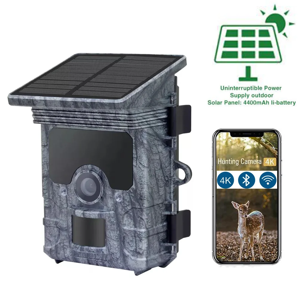 

Solar Powered Hunting Trail Camera 4K 30MP WiFi Bluetooth Connect Night Vision Device Wildlife Camera Monitor Waterproof IP66