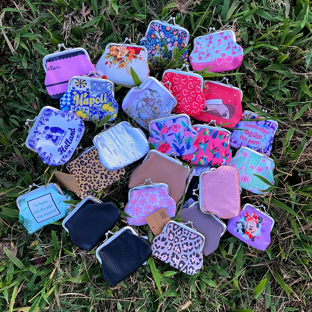 Floral touch buckle small coin purse, cute printed small wallet, mini hand-held bag, candy bag, headphone bag