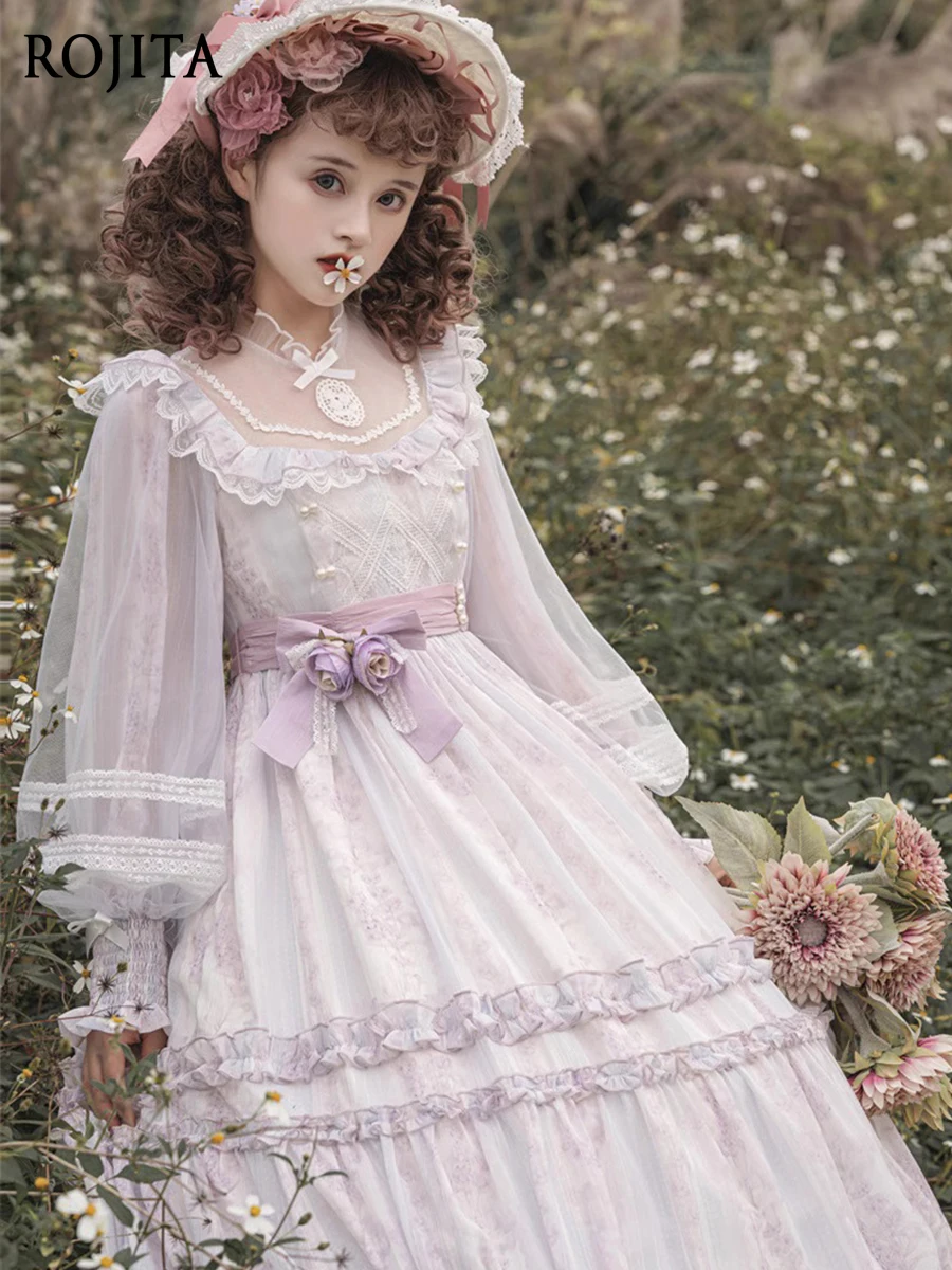 

4XL Light Purple Dress Vintage Princess Dress Pastoral Courtyard OP Elegant Long Sleeve Lolita Dress for Women 2026 Spring New