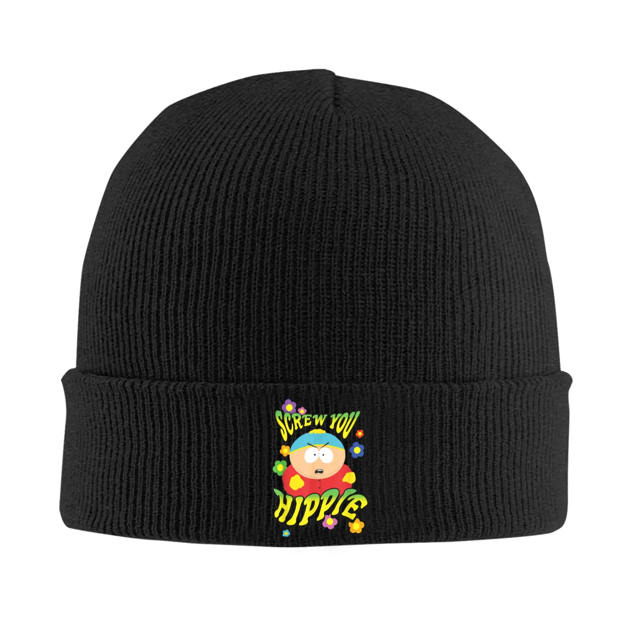 Souths Parks Cartoon Screw You Hippie Knitted Hat Women's Men's Beanies Winter Hat Acrylic  Crochet Melon Cap