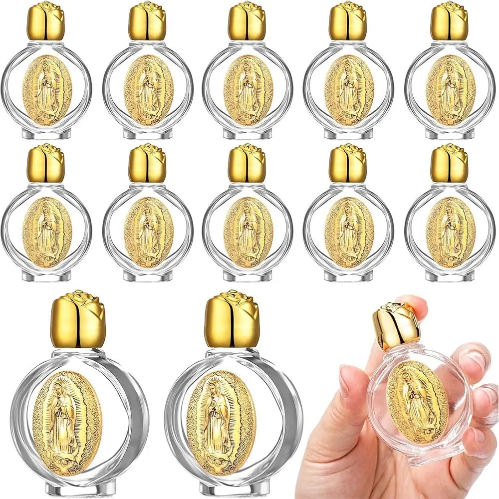 Bouteilles d'eau bénite catholique de 0,5 Floz, représentation de Communion, bouteilles d'eau bénie en or avec bouchon tonifié, Notre-Dame de Guadalupe