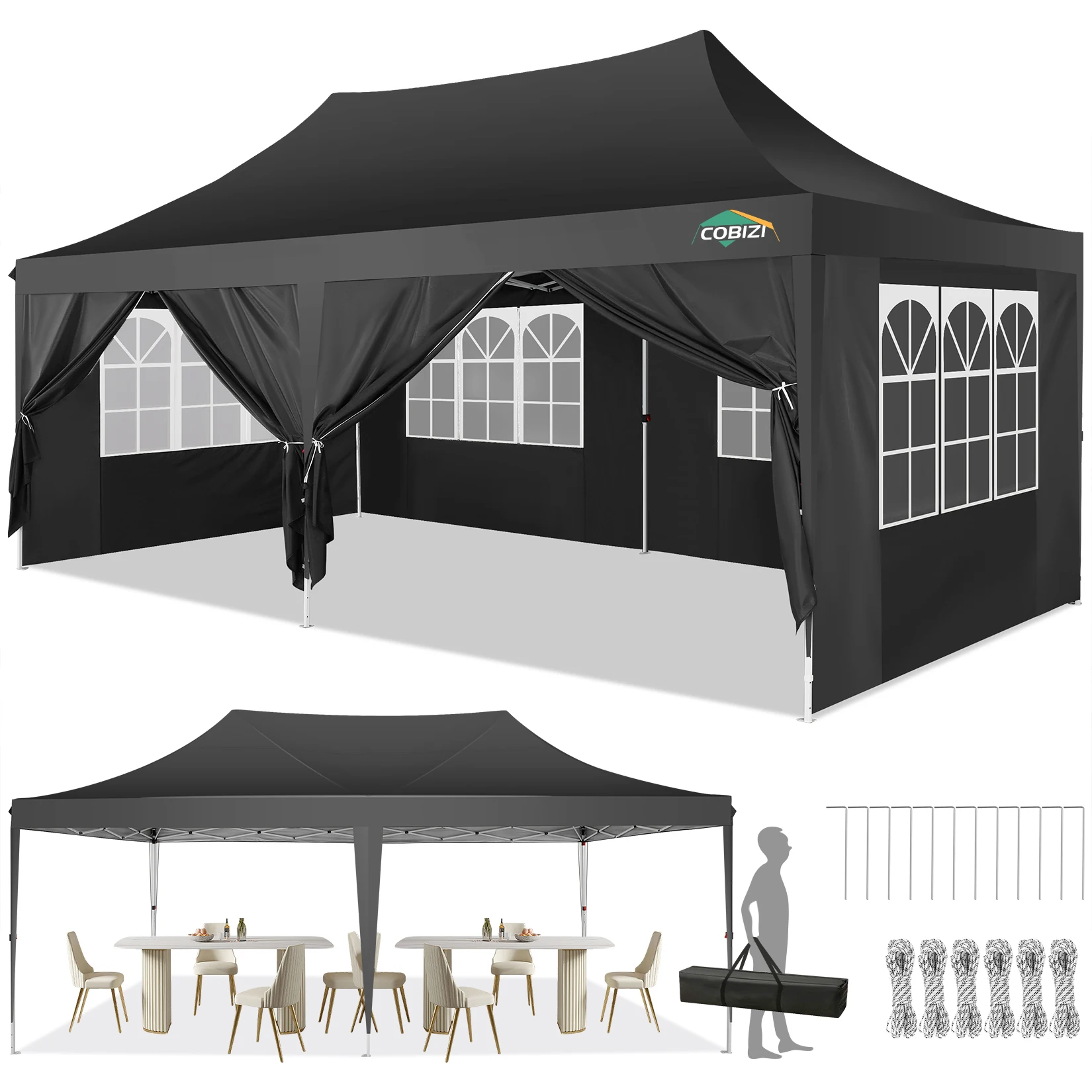 Canopy 10x20 Pop Up Canopy Tent with Sidewalls 3.0, Wedding Party Tent Outdoor Gazebos UV50+ Waterproof Canopy Tents for Parties