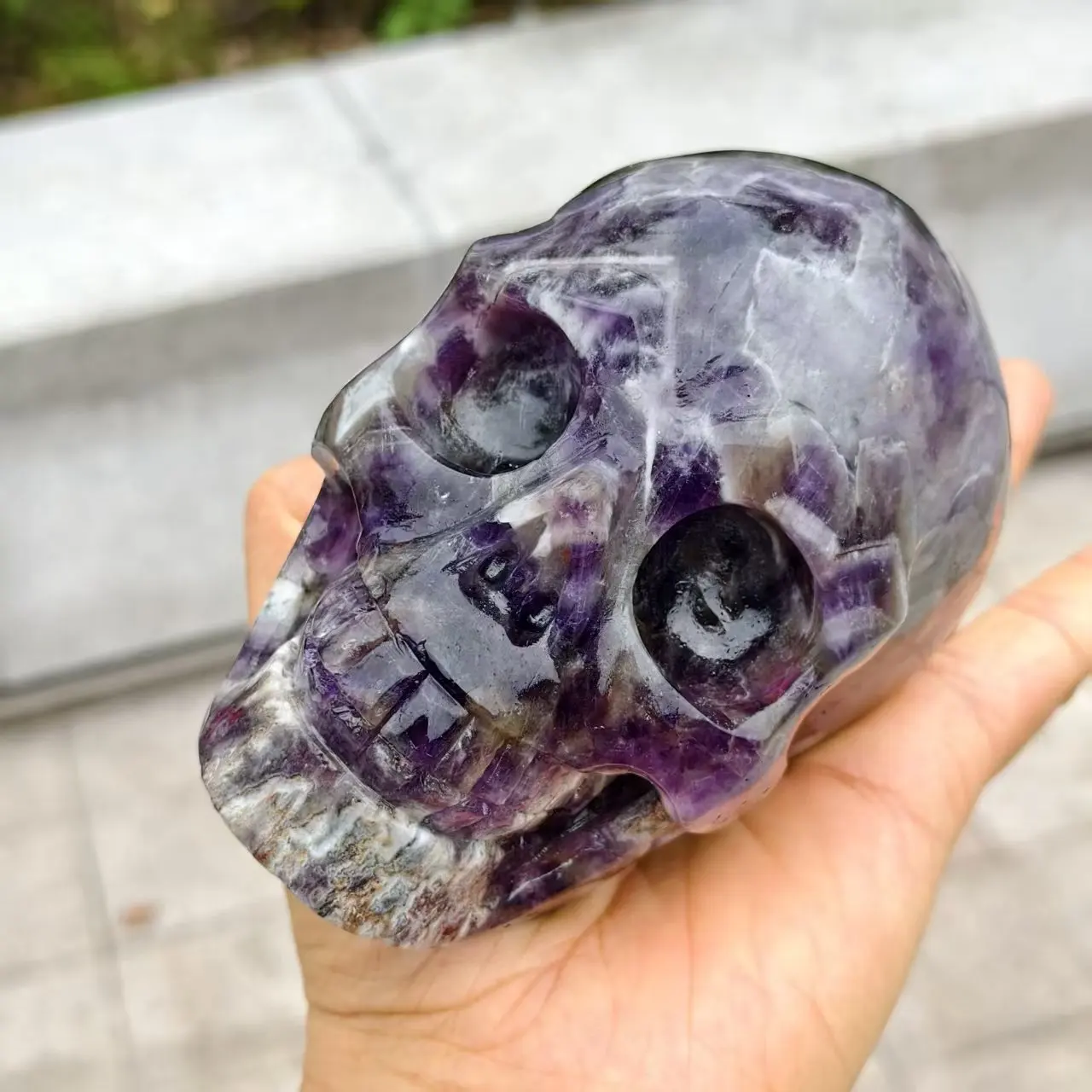

Natural Dream Amethyst Skull, Quartz Crystal Purple Primordial Stone Polished Skull, Mineral, Reiki, Healing