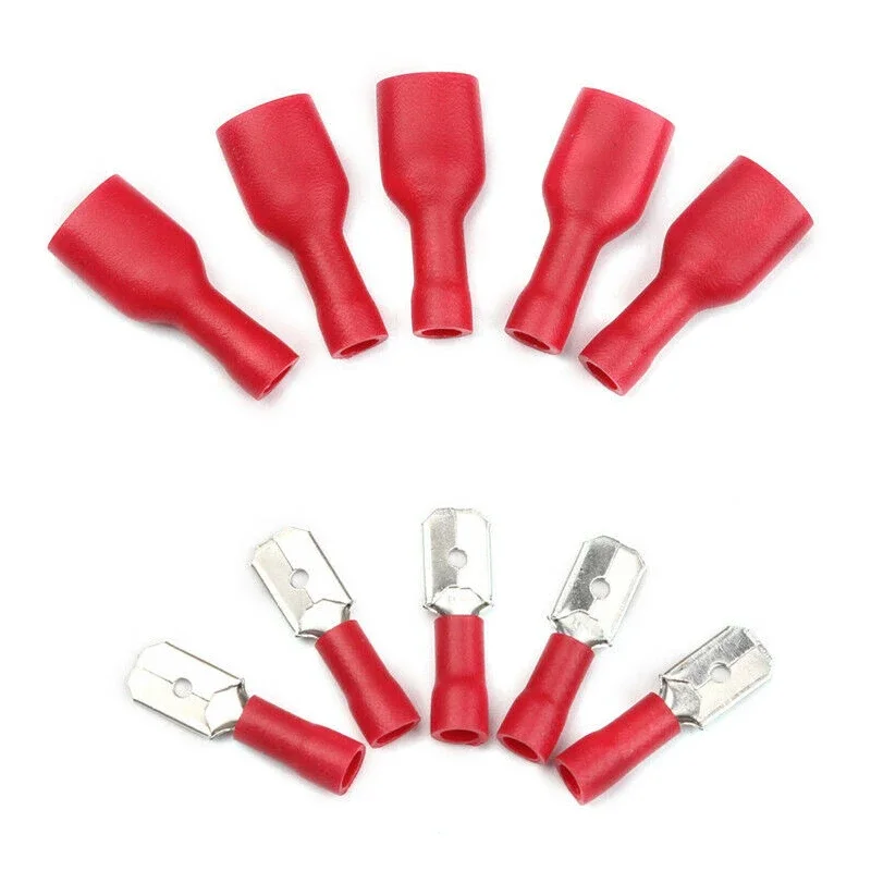 200pcs 6.3mm red Gauge Fully Insulated Male/Female Spade Quick Splice Terminals - The Perfect Wire Crimp Connector Set!