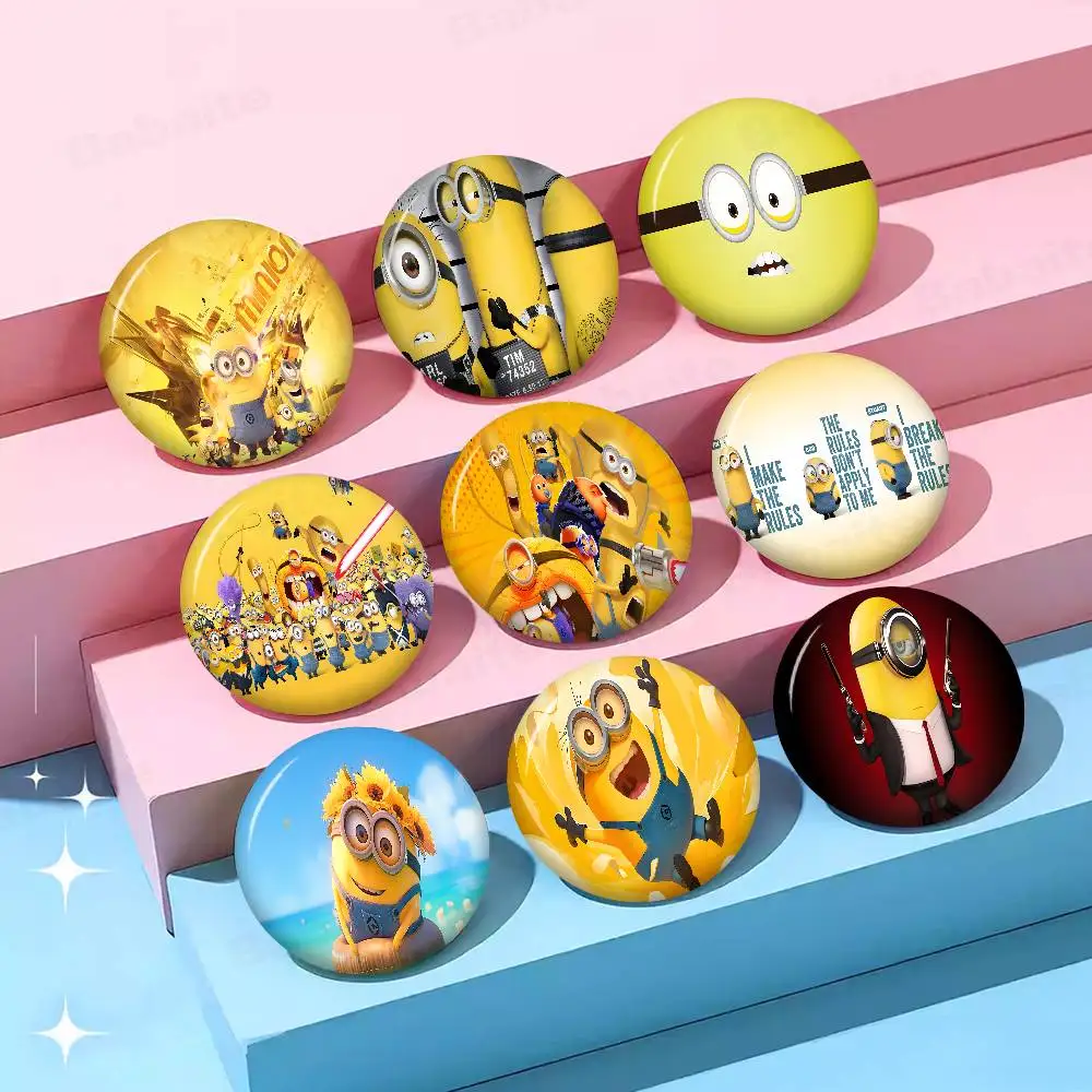 Cartoon Movie M-Minions Round Button Pins Slogan Creative Brooches Backpack Clothes Decoration Fashion Cartoon Jewelry Gifts