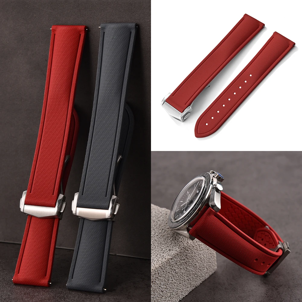 20mm 21mm 22mm Supple Texture FKM Watch Strap Quick Release Comfortable Fluororubber Band Versatile Deployment Buckle Strap