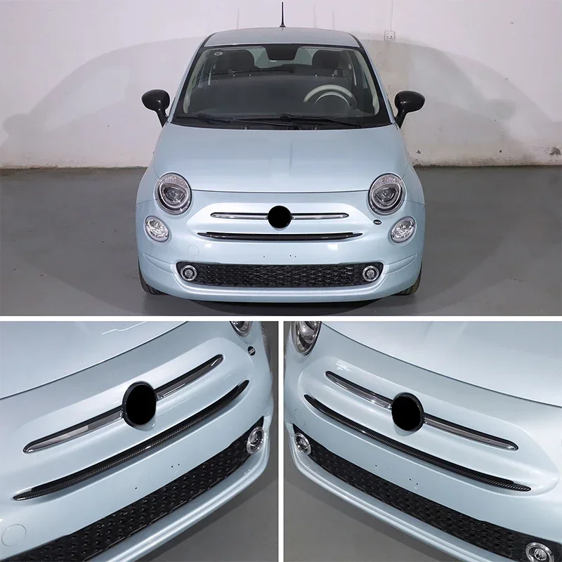 

1PCS ABS Carbon Style Car Front Center Grill Strip Decorative Trim Molding Kit Accessories For Fiat 500 2016-2024