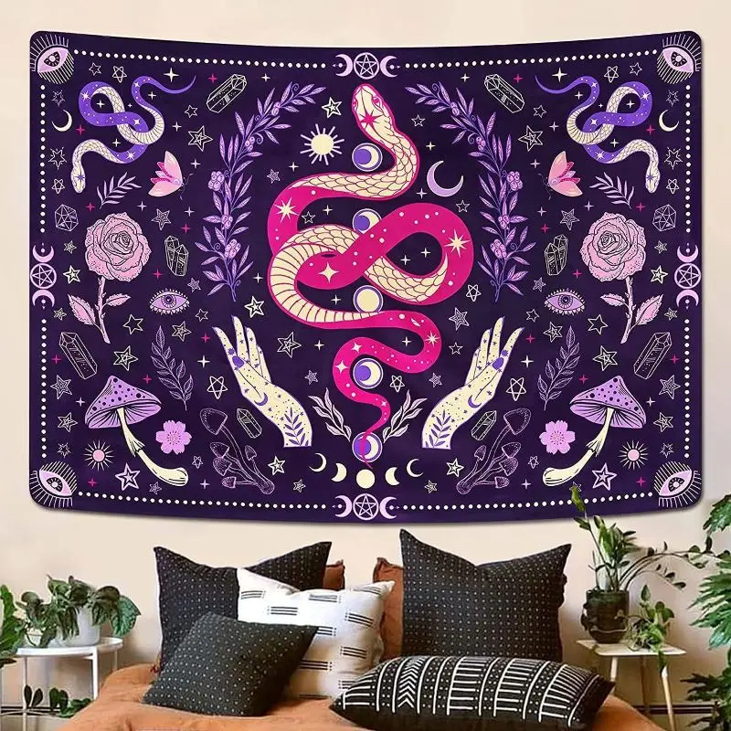 VIKAMA Skull Butterfly Psychedelic Wide Tapestry Hanging for Living Room Wall Art Cozy Aesthetic Warm Unique Home Decor